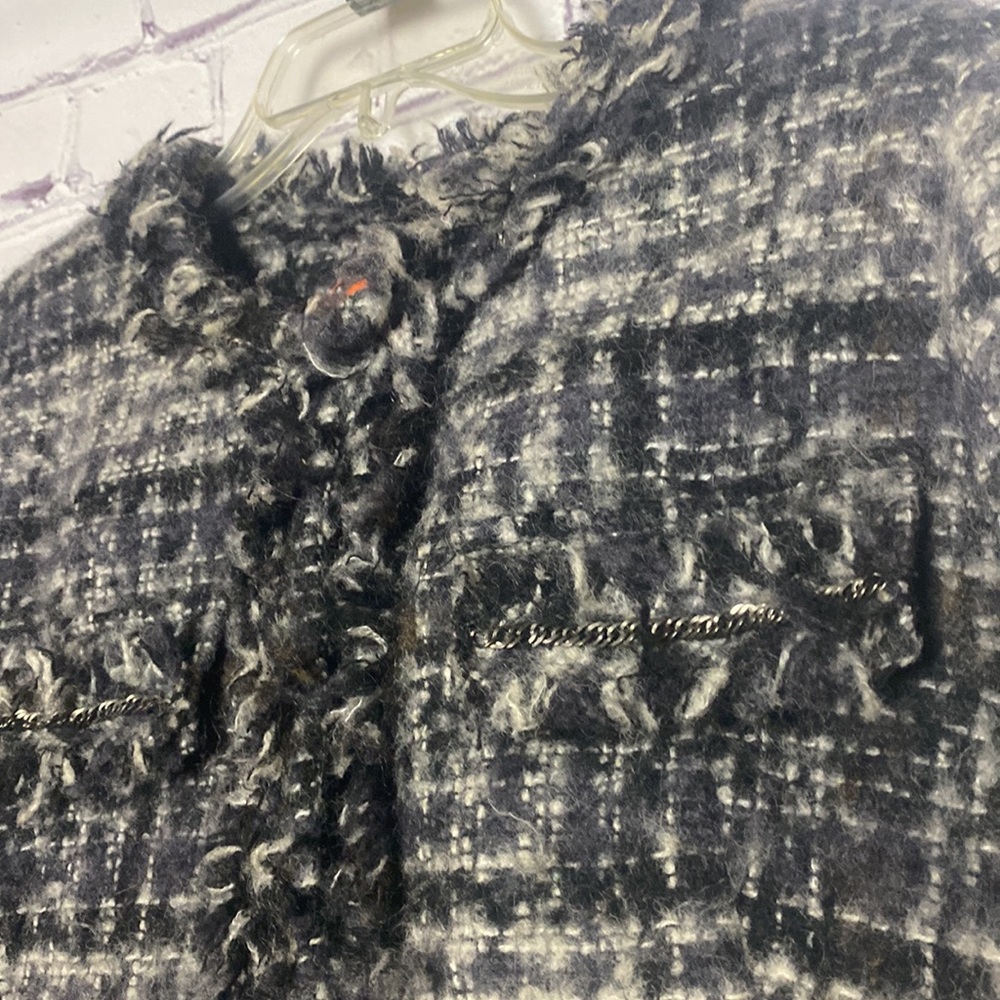 Joe Fresh wool & tweed silver detail accent with fringe trim on collar & wrist - Picture 8 of 10